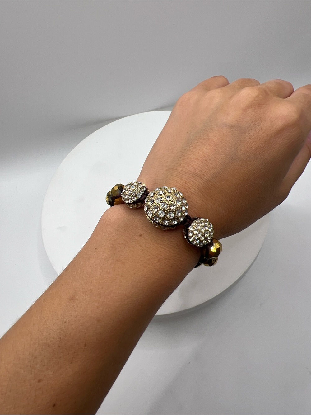 1319. Cara New York Elegant Gold and Brown Beaded Bracelet 5” Plus, Adjustable